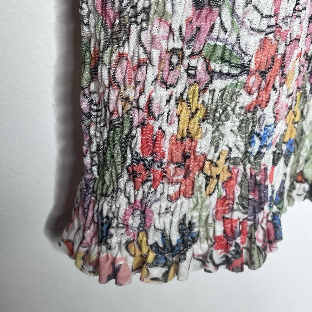 Anthropologie Smocked Mesh Floral Top Womens Small Cottage Spring Short Sleeve